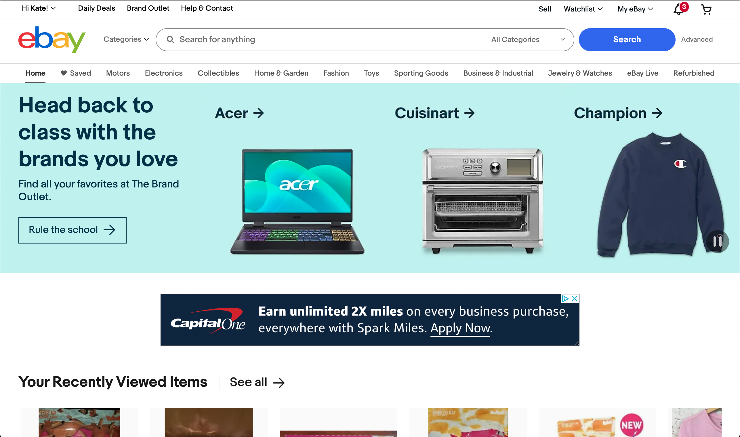Ebay's complex e-commerce homepage.