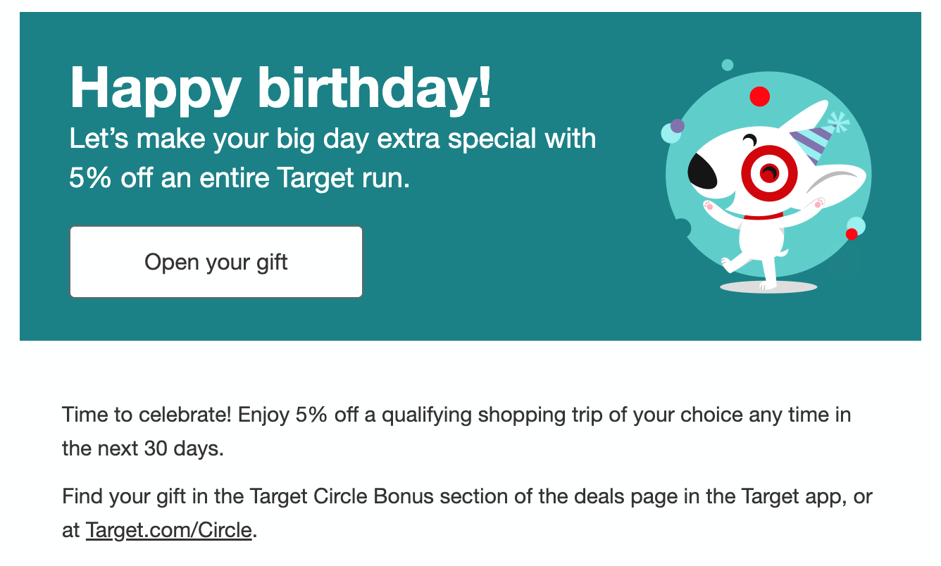 Target birthday email offer.