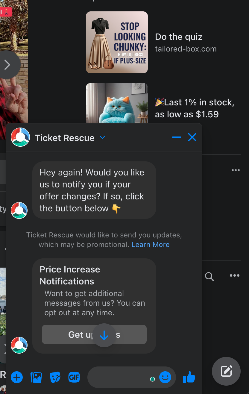 Ticket Rescue social media Facebook chatbot