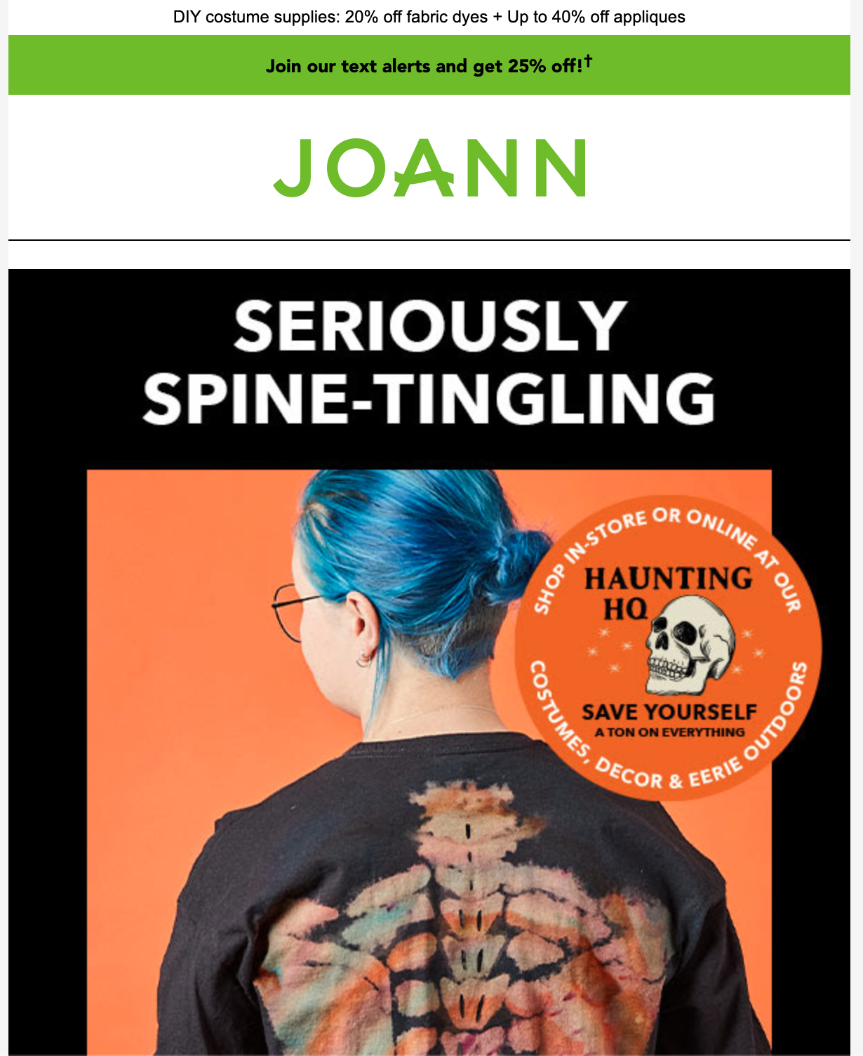 Joann Halloween email campaign