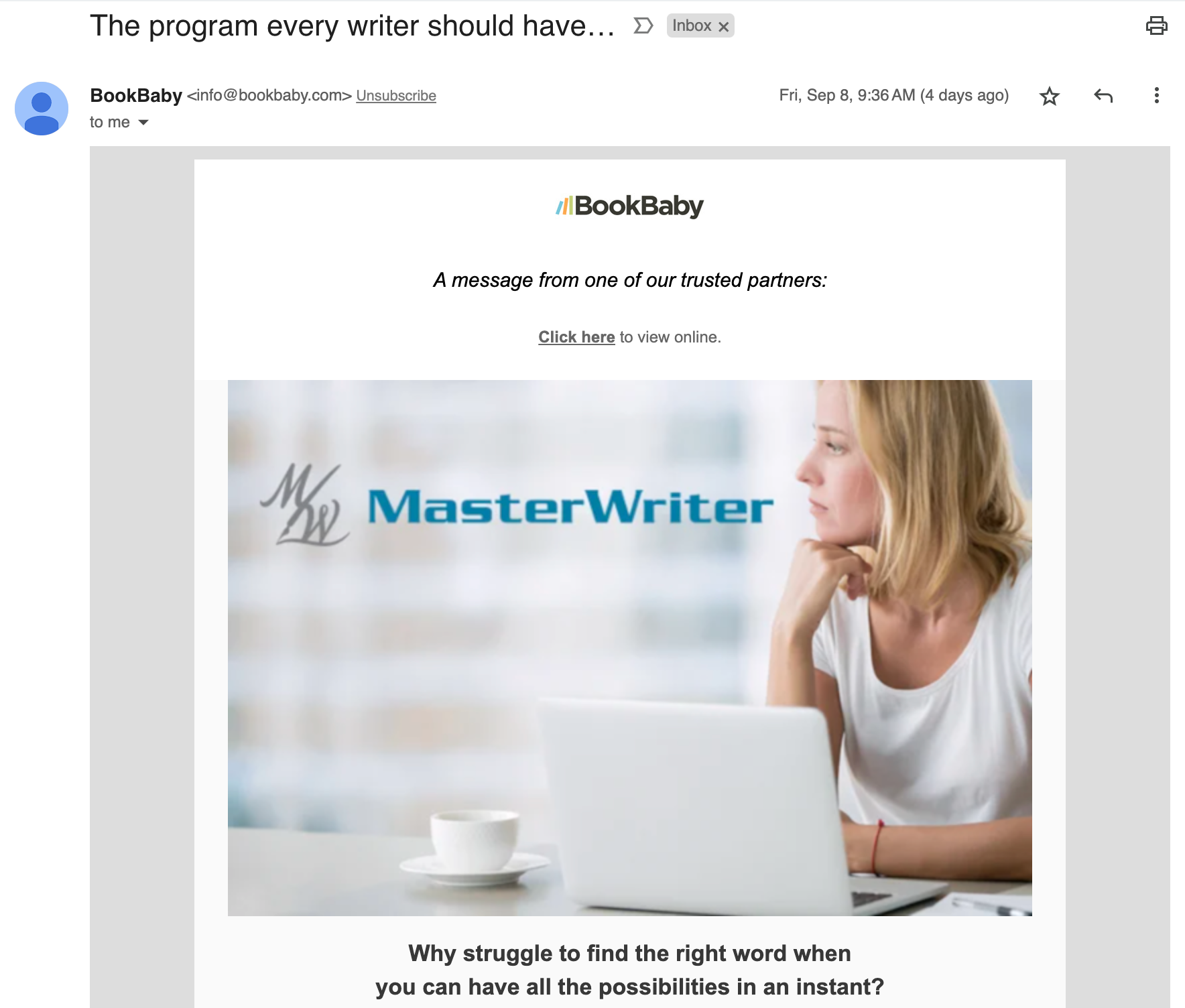 Email blast from BookBaby