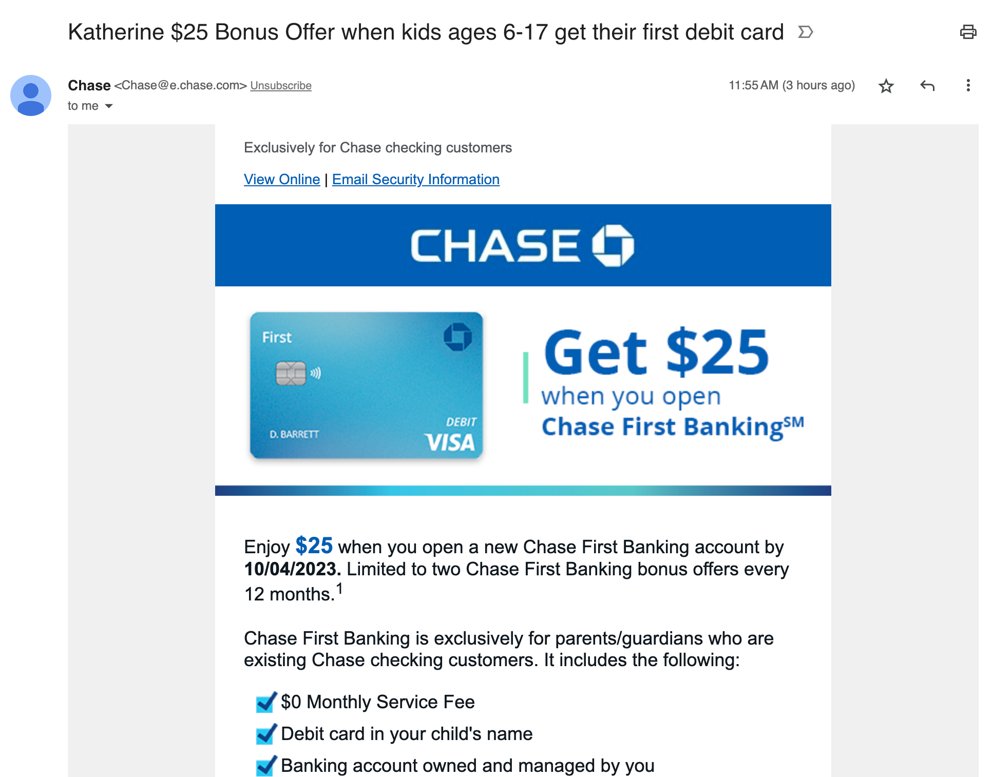 Chase email campaign