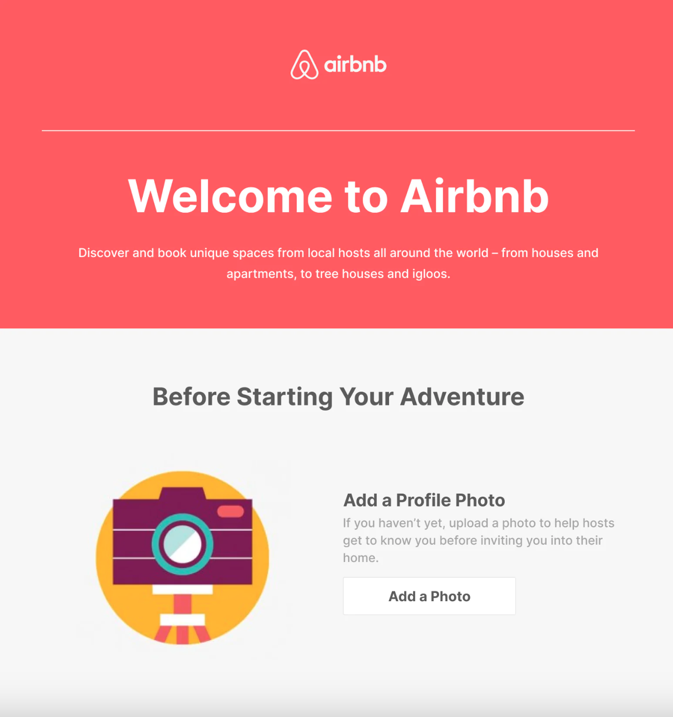 Airbnb welcome email example.