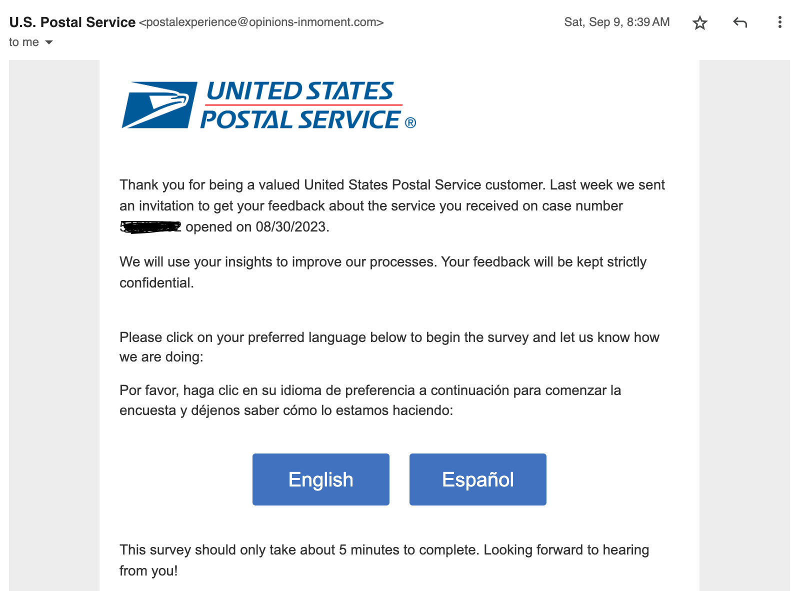 USPS survey email