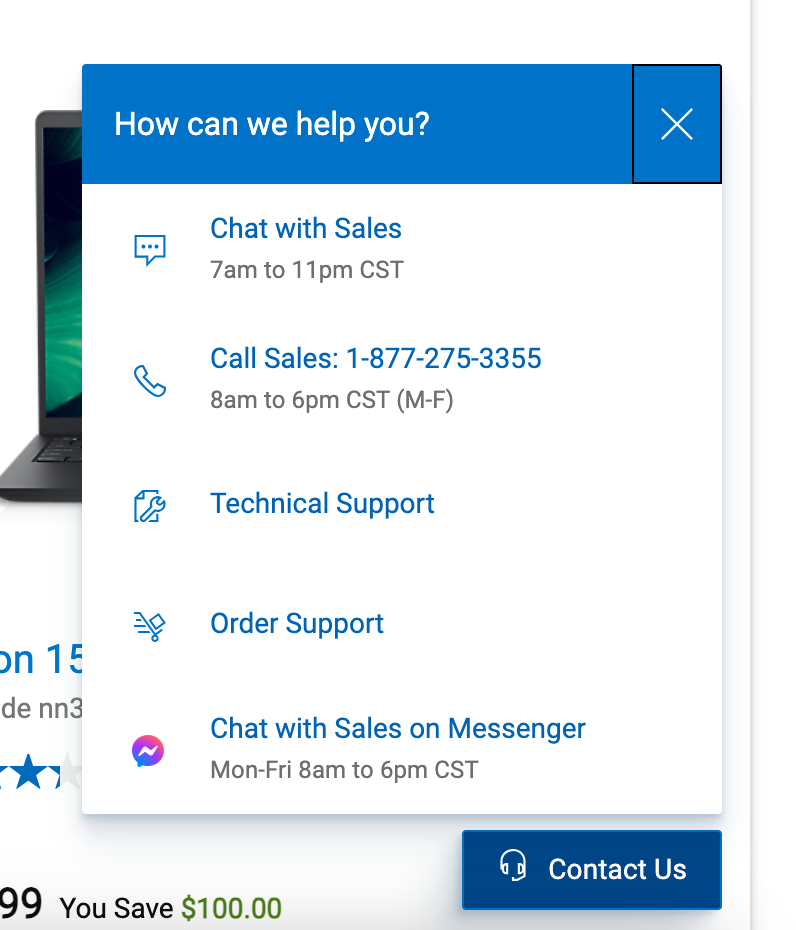 Dell computers support website chatbot.