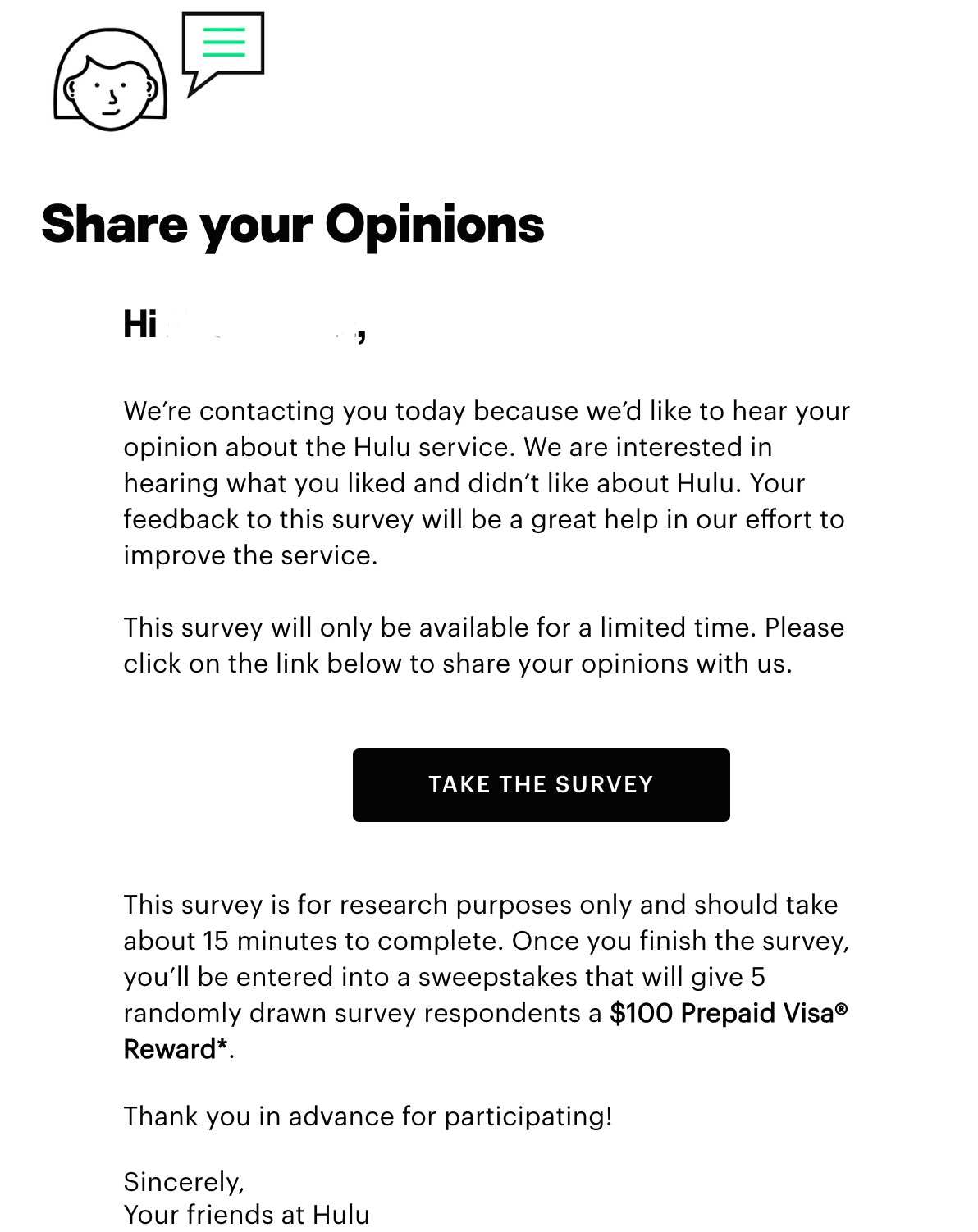 Hulu survey from email